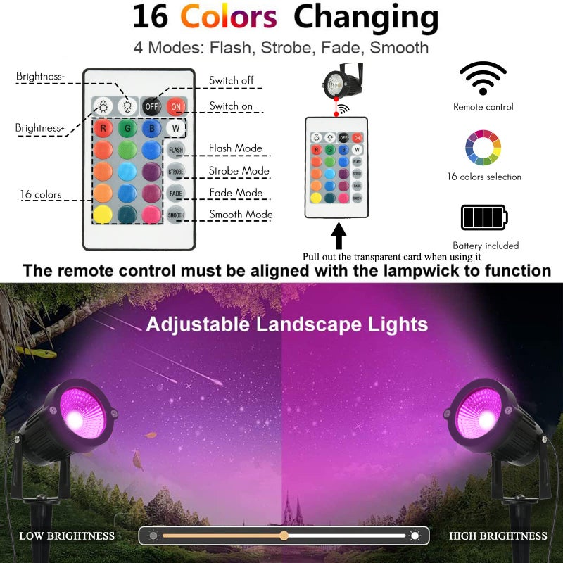 AHSELLUS RGB Halloween Low Voltage Landscape Lights Color Changing 5W LED Landscape Lighting Outdoor Waterproof Remote Control for Garden Pathway Christmas Decorative Lighting, 10 Pack with Connector - Image 4